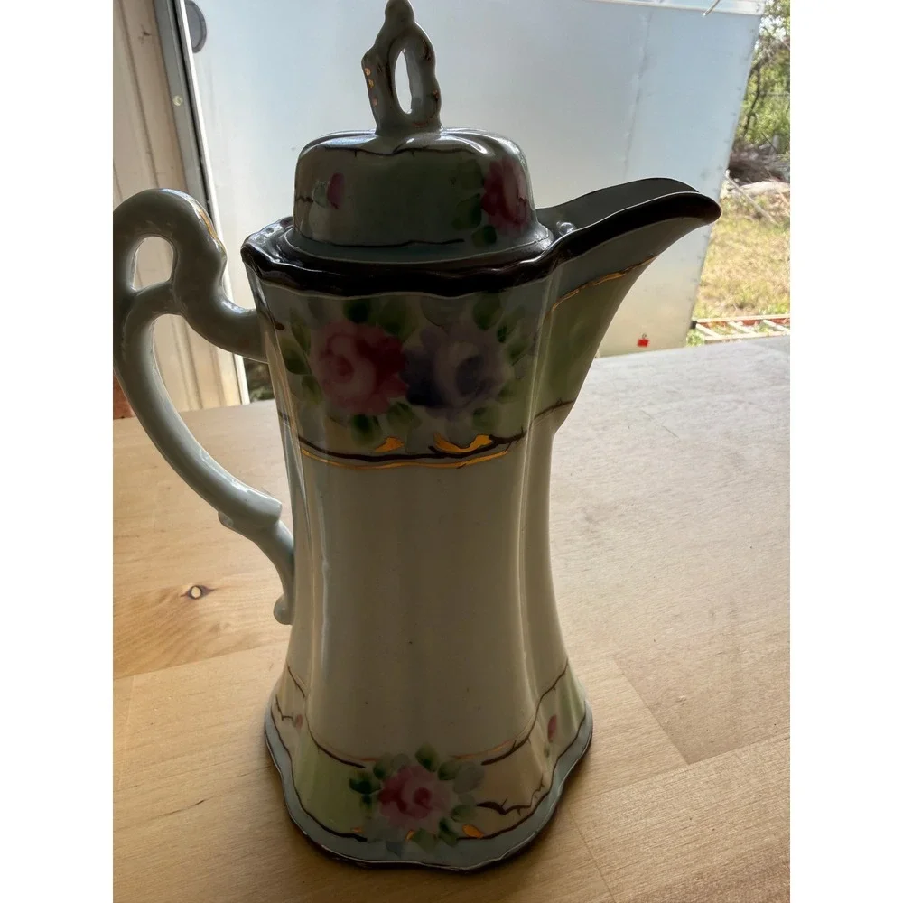 Vintage Hand Painted Porcelain Coffee Pot Floral Gold Japan Tea Chocolate‎ Pot
